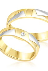 18 karat white and yellow gold wedding rings with matt and shiny finish with 0.04 ct diamond