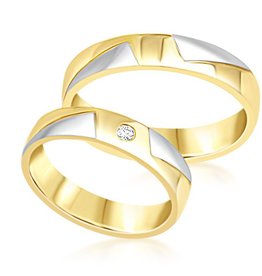 18 karat white and yellow gold wedding rings with matt and shiny finish with 0.04 ct diamond