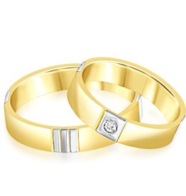 18 karat white and yellow gold wedding rings with matt and shiny finish with 0.03 ct diamond