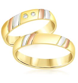 18 karat white and yellow and rose gold wedding rings with matt and shiny finish with 0.06 ct diamonds