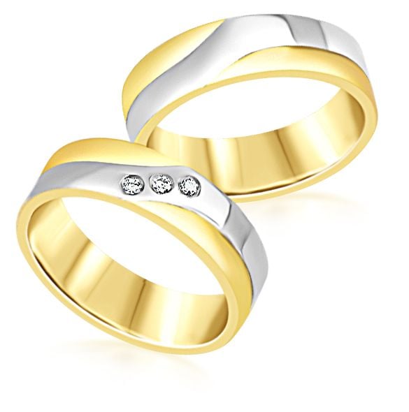 18 karat white and yellow gold wedding rings with matt and shiny finish with 0.06 ct diamonds