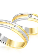 18 karat white and yellow gold wedding rings with matt and shiny finish with 0.04 ct diamond