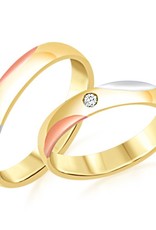 18 karaat wit en geel en roze goud trouwringen met mat en glanzend  afwerking met 0.04 ct diamant