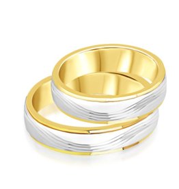 18 karat white and yellow gold wedding rings with matt and shiny finish