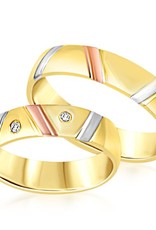 18 karat white and yellow and rose gold wedding rings with matt and shiny finish with 0.06 ct diamonds