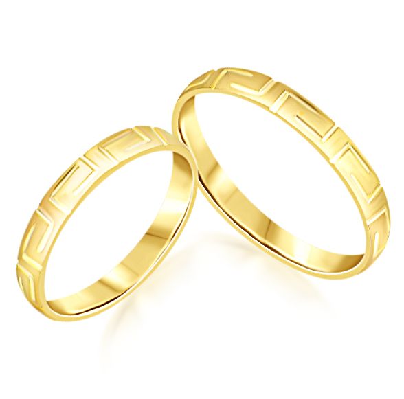 18 karat yellow gold wedding rings with matt and shiny finish