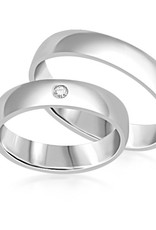 18 karat white gold wedding rings with shiny finish with 0.03 ct diamond