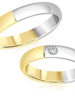 18 karaat wit en geel goud trouwringen met mat en glanzend  afwerking met 0.05 ct diamant