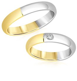 18 karat white and yellow gold wedding rings with matt and shiny finish with 0.05 ct diamond