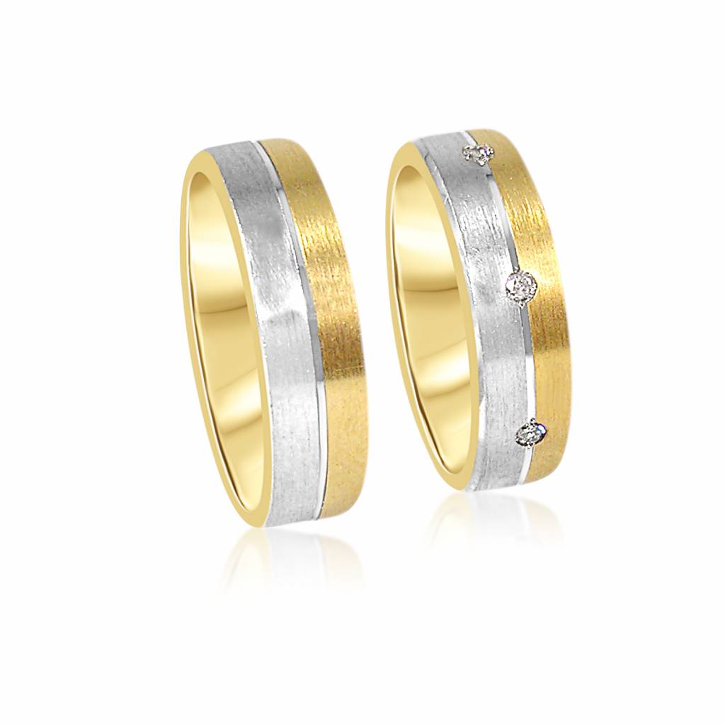 Vormen De controle krijgen Misschien 18 karat yellow & white gold wedding rings with mat finish with 0.16 - Itai  Diamonds