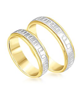 18 karat white and yellow gold wedding rings with matt and shiny finish
