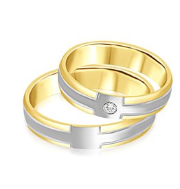 18 karat white and yellow gold wedding rings with matt and shiny finish with 0.04 ct diamond