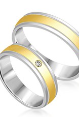 18 karat white and yellow gold wedding rings with matt and shiny finish with 0.03 ct diamond