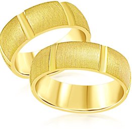 18 karat yellow gold wedding rings with matt and shiny finish