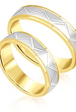 18 karat white and yellow gold wedding rings with matt and shiny finish