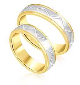 18 karat white and yellow gold wedding rings with matt and shiny finish