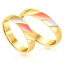 18 karat white and yellow and rose gold wedding rings with matt and shiny finish