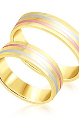 18 karat white and yellow and rose gold wedding rings with matt and shiny finish