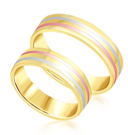 18 karat white and yellow and rose gold wedding rings with matt and shiny finish