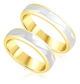 18 karat white and yellow gold wedding rings with matt and shiny finish