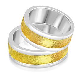 18 karat white and yellow gold wedding rings with matt and shiny finish