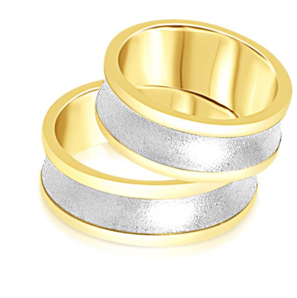 18 karat white and yellow gold wedding rings with matt and shiny finish