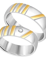 18 karat white and yellow gold wedding rings with matt and shiny finish with 0.05 ct diamond