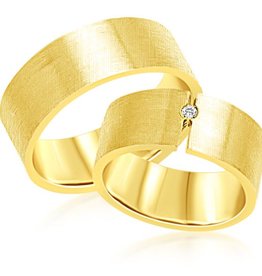 18 karat yellow gold wedding rings with matt finish with 0.03 ct diamond