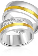 18 karat white and yellow gold wedding rings with matt and shiny finish with 0.12 ct diamonds