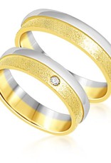 18 karat white and yellow gold wedding rings with matt and shiny finish with 0.03 ct diamond