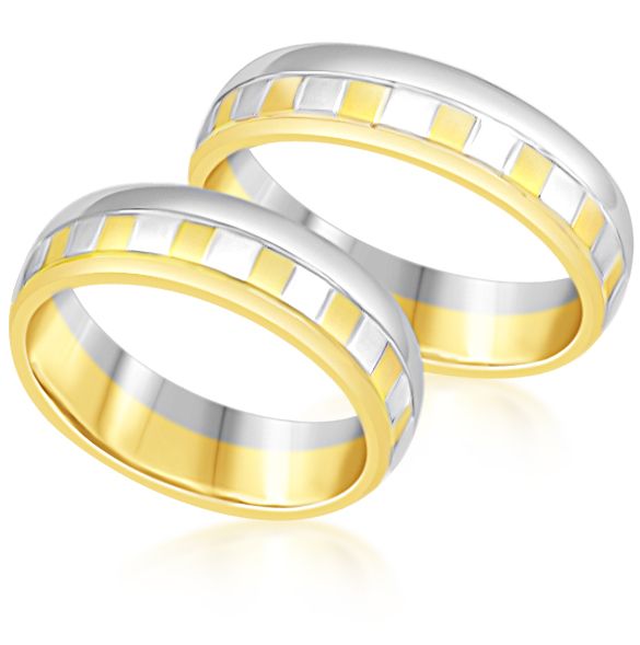 18 karat white and yellow gold wedding rings with matt and shiny finish