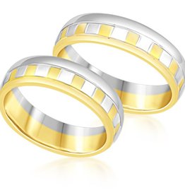 18 karat white and yellow gold wedding rings with matt and shiny finish