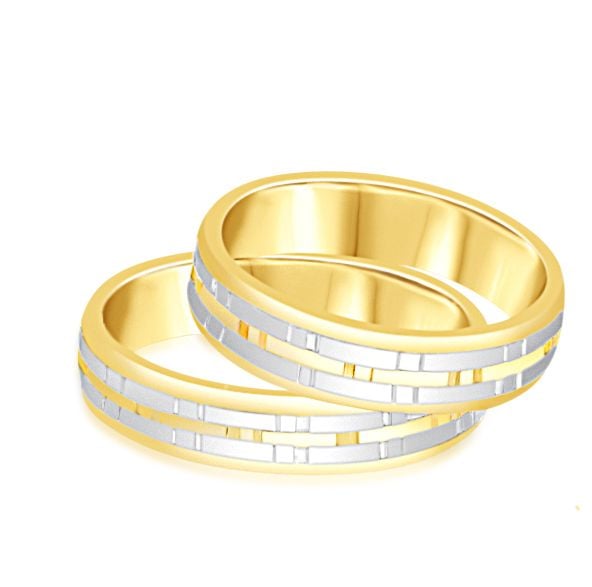 18 karat white and yellow gold wedding rings with matt and shiny finish