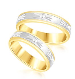 18 karat white and yellow gold wedding rings with matt and shiny finish