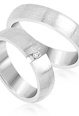 18 karat white gold wedding rings with matt finish with 0.05 ct diamond