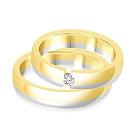 18 karat white and yellow gold wedding rings with matt finish with 0.08 ct diamond