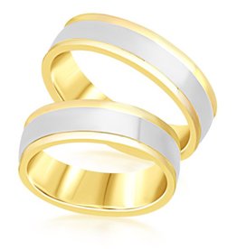 18 karat white and yellow gold wedding rings with matt and shiny finish