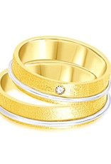 18 karat white and yellow gold wedding rings with matt and shiny finish with 0.03 ct diamond