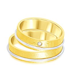 18 karat white and yellow gold wedding rings with matt and shiny finish with 0.03 ct diamond