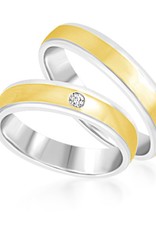 18kt white and yellow gold wedding rings with matt and shiny finish with 0.03 ct diamond