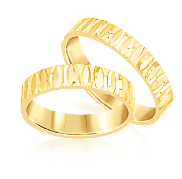 18 karat yellow gold wedding rings with matt and shiny finish