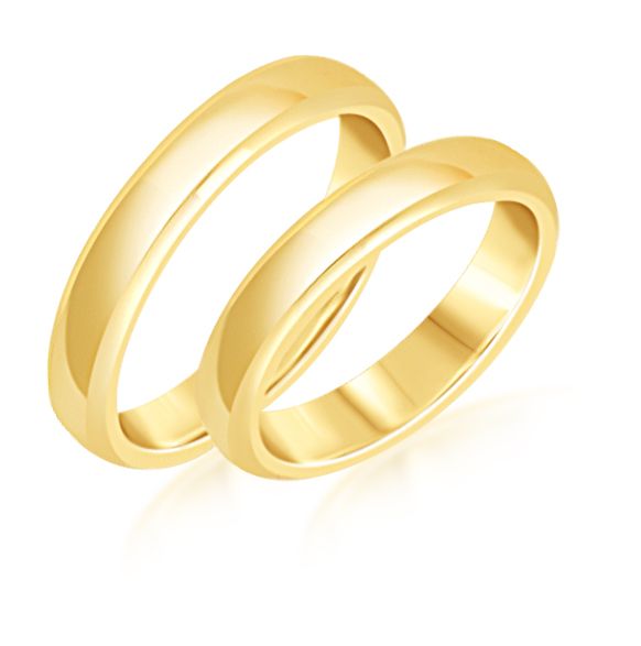 18 karat yellow gold wedding rings with shiny finish