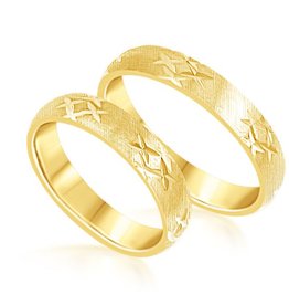 18 karat yellow gold wedding rings with matt and shiny finish