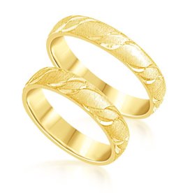 18 karat yellow gold wedding rings with matt and shiny finish