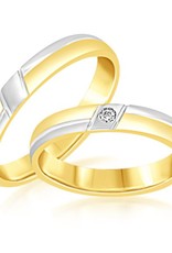 18kt white and yellow gold wedding rings with matt and shiny finish with 0.02 ct diamond