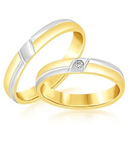 18kt white and yellow gold wedding rings with matt and shiny finish with 0.02 ct diamond