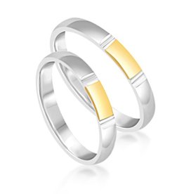 18 karat white and yellow gold wedding rings with matt and shiny finish