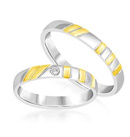 18 karat white and yellow gold wedding rings with matt and shiny finish with 0.03 ct diamond