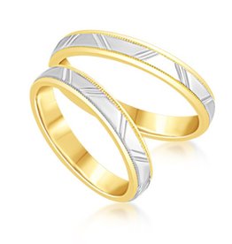 18 karat white and yellow gold wedding rings with matt and shiny finish