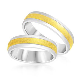 18 karat white and yellow gold wedding rings with matt and shiny finish